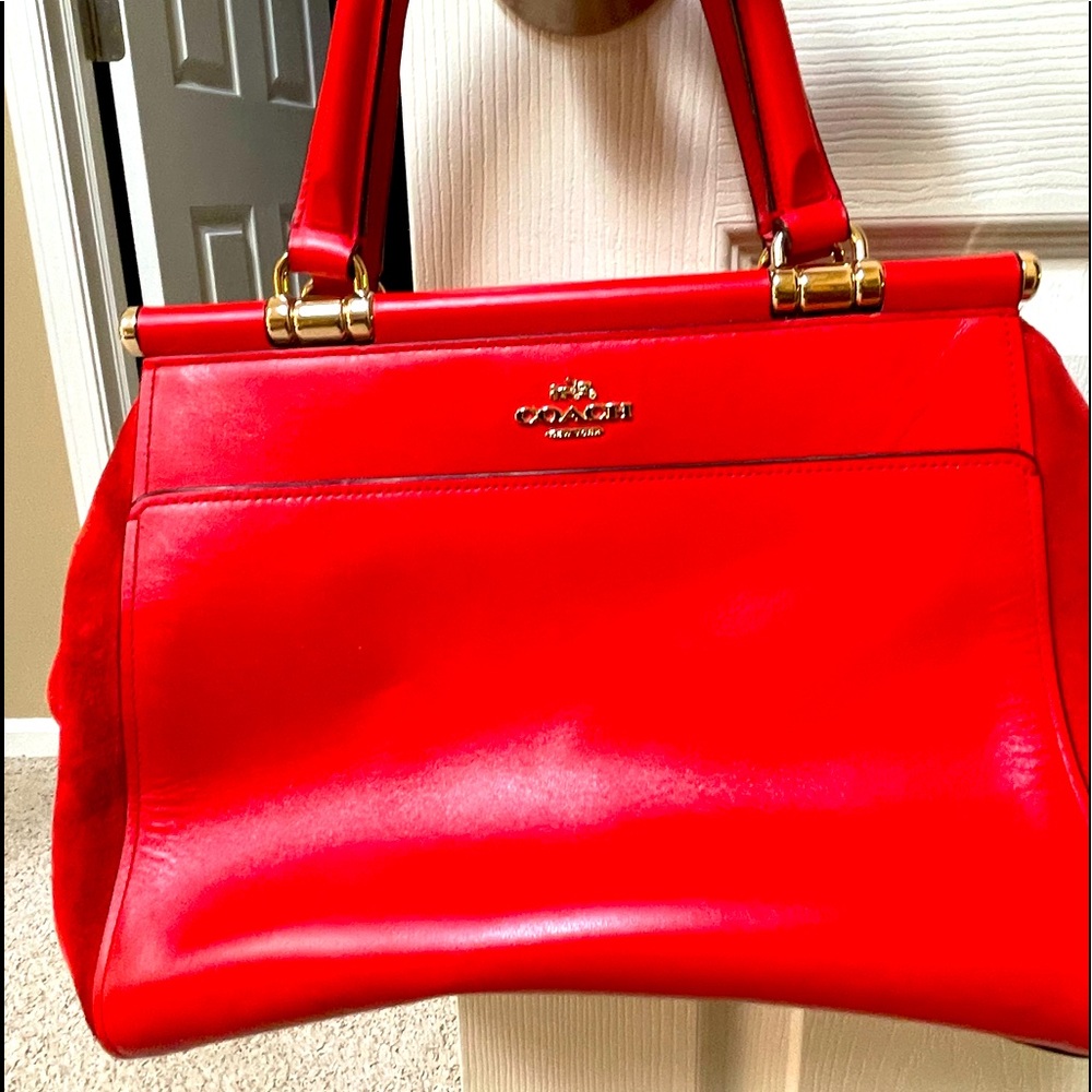 Pink leather and suede Coach handbag